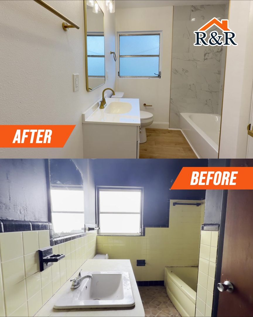 Before and after: a dated yellow bathroom renovated